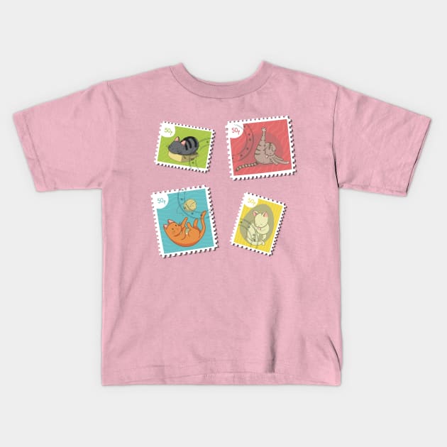 Cat Stamp Collection Kids T-Shirt by AlondraHanley